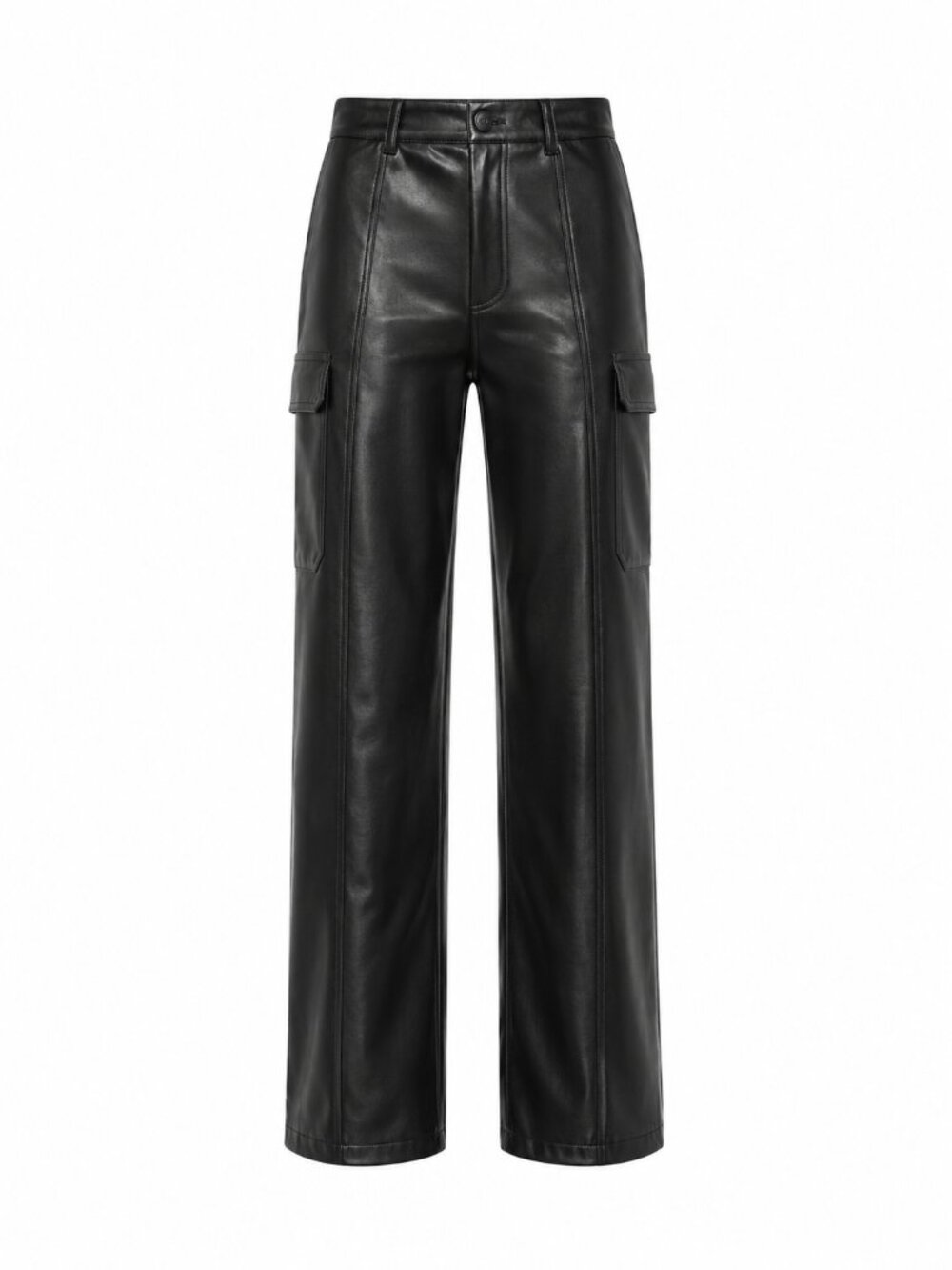 $295 HUDSON Heidi High Rise Wide Leg Faux Leather Cargo Pants - Black - Size 28